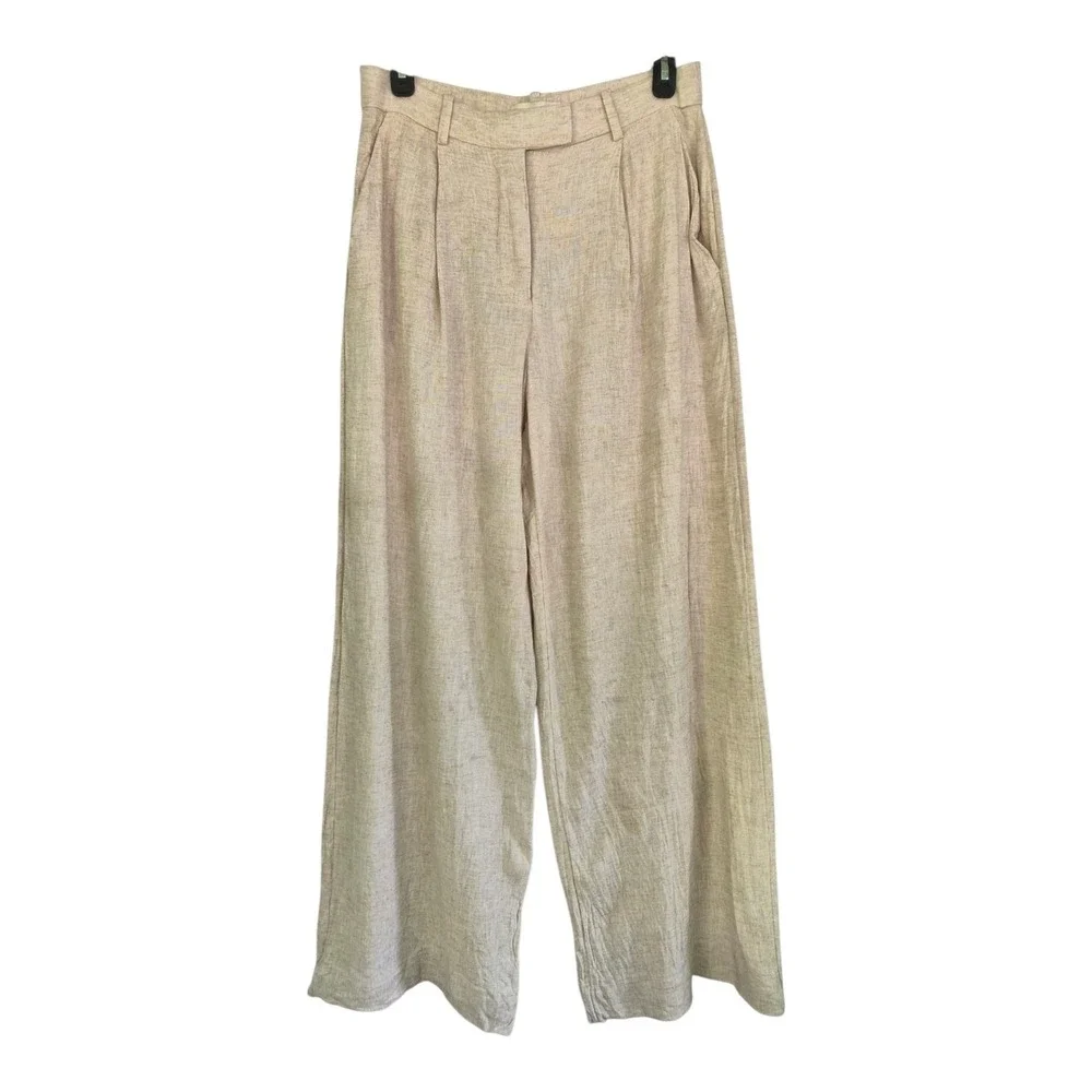 Abercrombie & Fitch Linen Blend Wide Leg Pants Oatmeal Pleated Size 6 28 - Picture 3 of 6